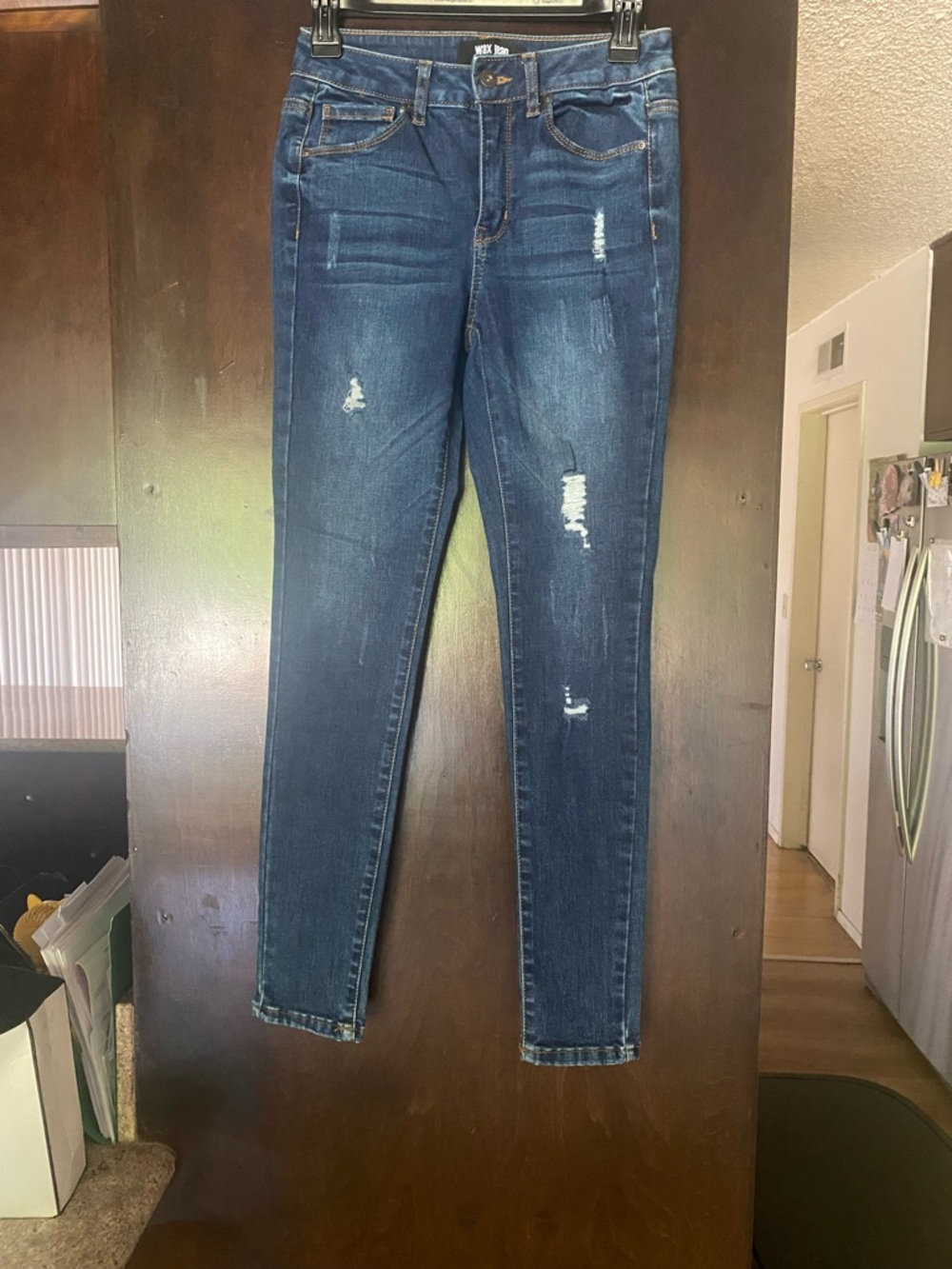 Wax Jean Dark Blue Distressed Skinny Jeans